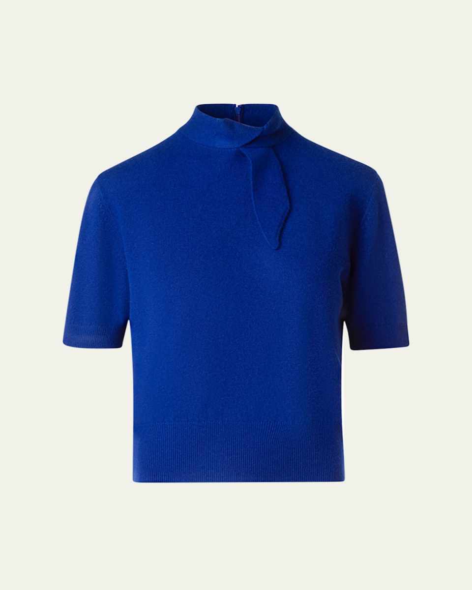 Neck-Tie Cashmere Short-Sleeve Sweater